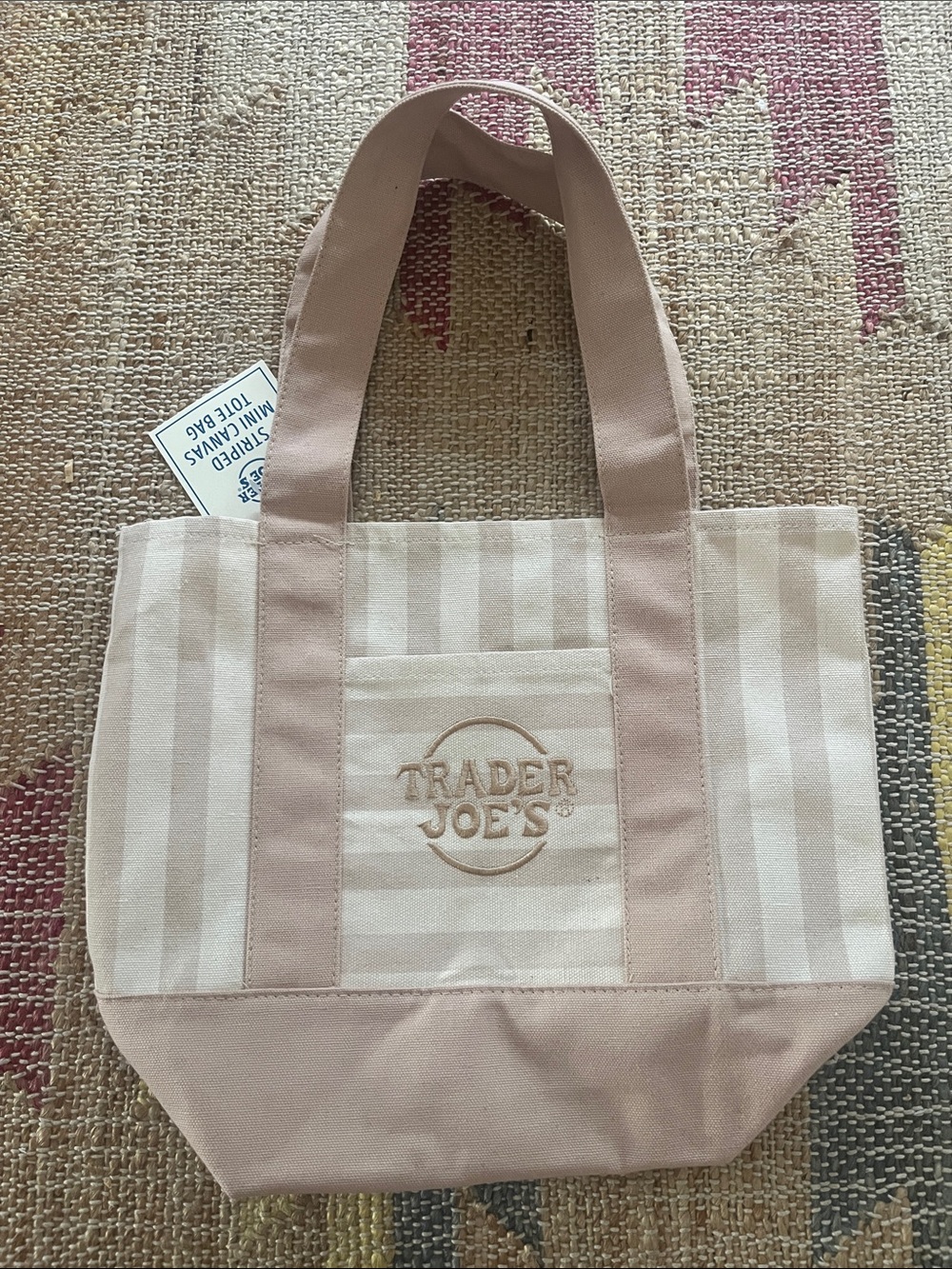 Trader Joe’s Striped Mini Canvas Tote Bag in Beige - Picture 2 of 2